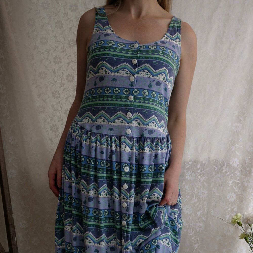 Vintage 1990s Jersey Spring Summer Retro Thrift Dress 90s Streetwear Thrifted